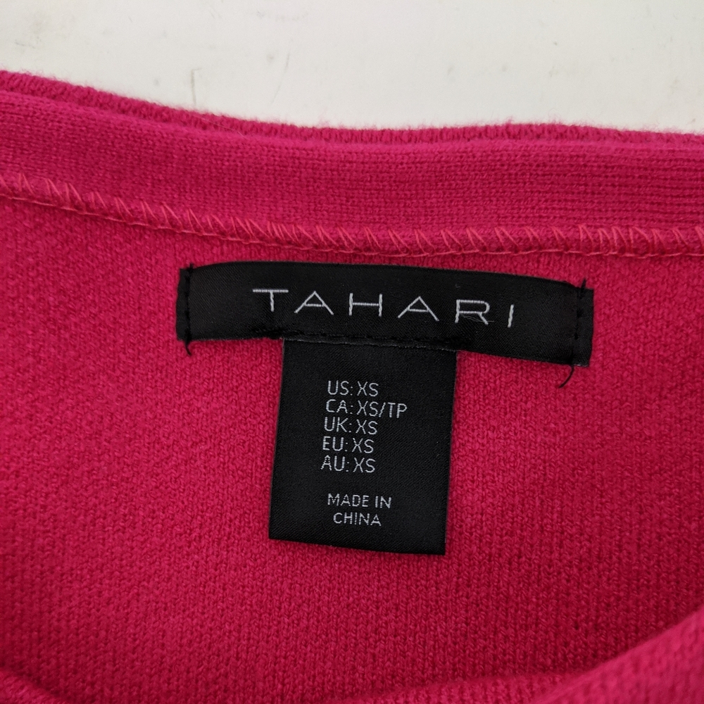 Tahari Sweater NWT Boatneck Stripe Sweater XS Fuschia Pink 3/4 Sleeve - Picture 6 of 7